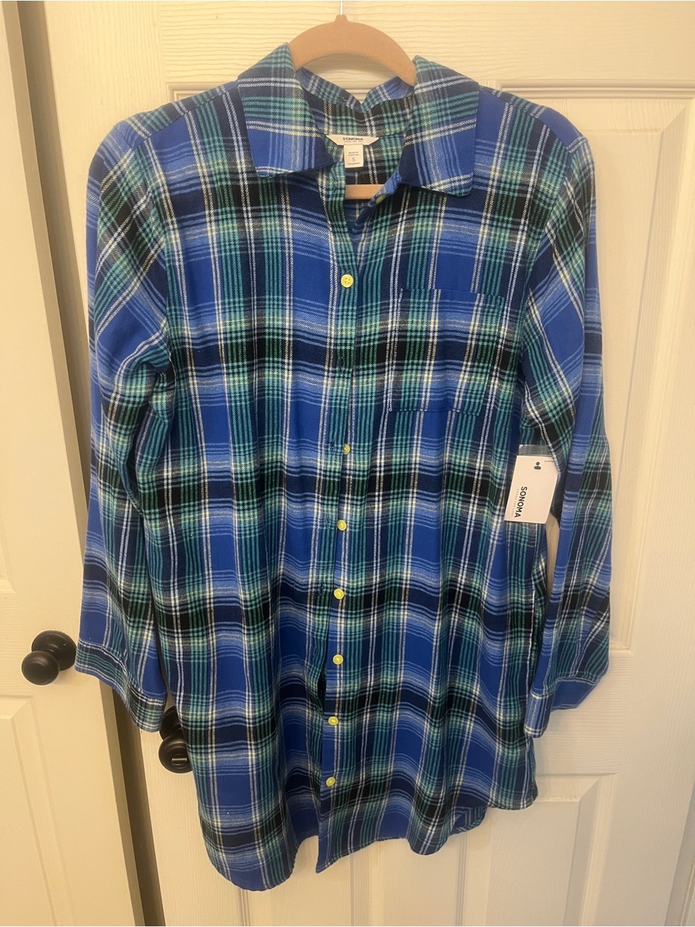 Women's Sonoma Blue Plaid Button-Front Shirt Dress size Small